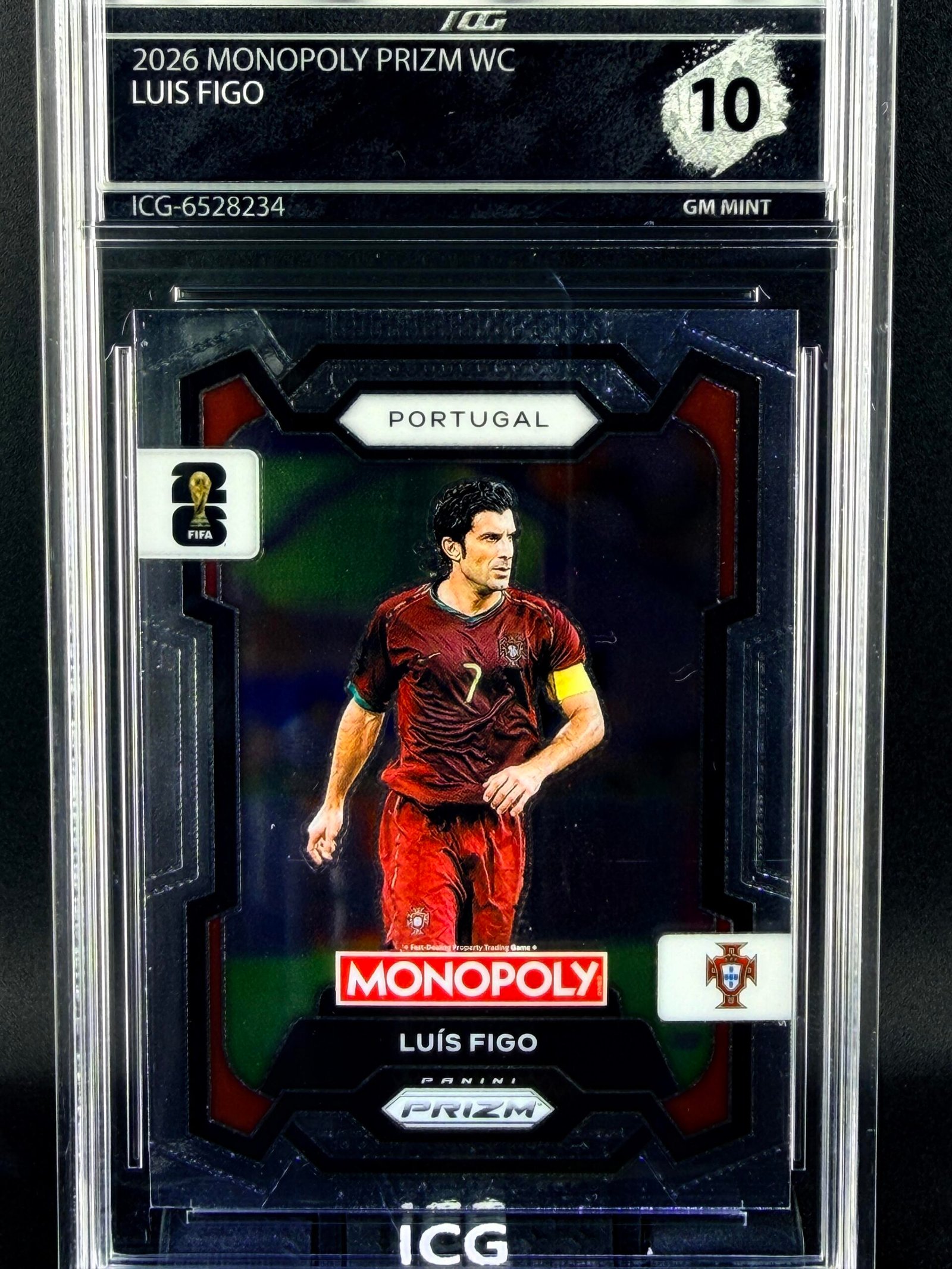 Otra vista de Cromo Luis Figo Panini Monopoly GEM MINT 10 · Inception Card Grading · ICG · Sports Cards · TCG
