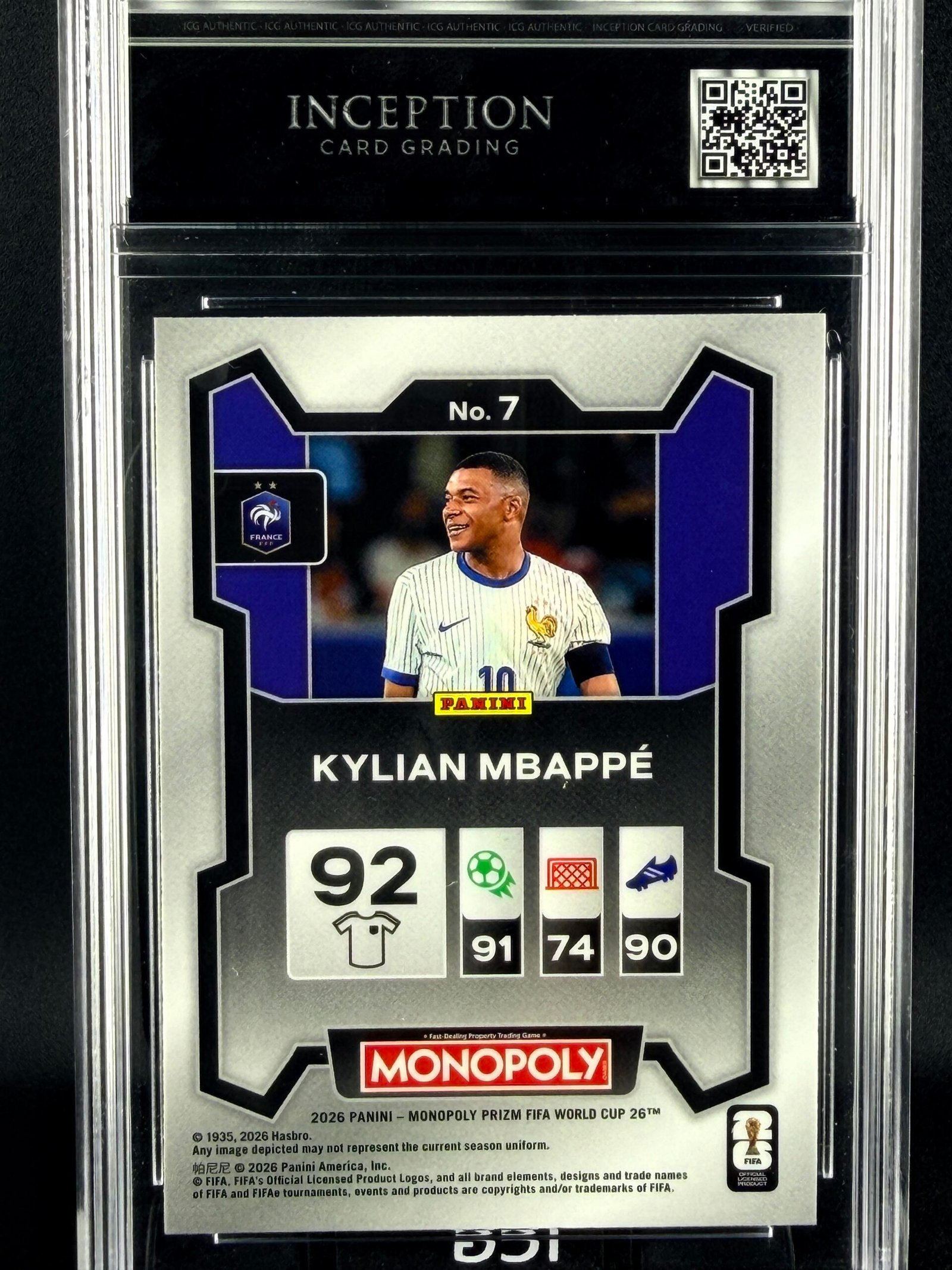 Otra vista de Cromo Kylian Mbappe Panini Monopoly GEM MINT 10 · Inception Card Grading · ICG · Sports Cards · TCG
