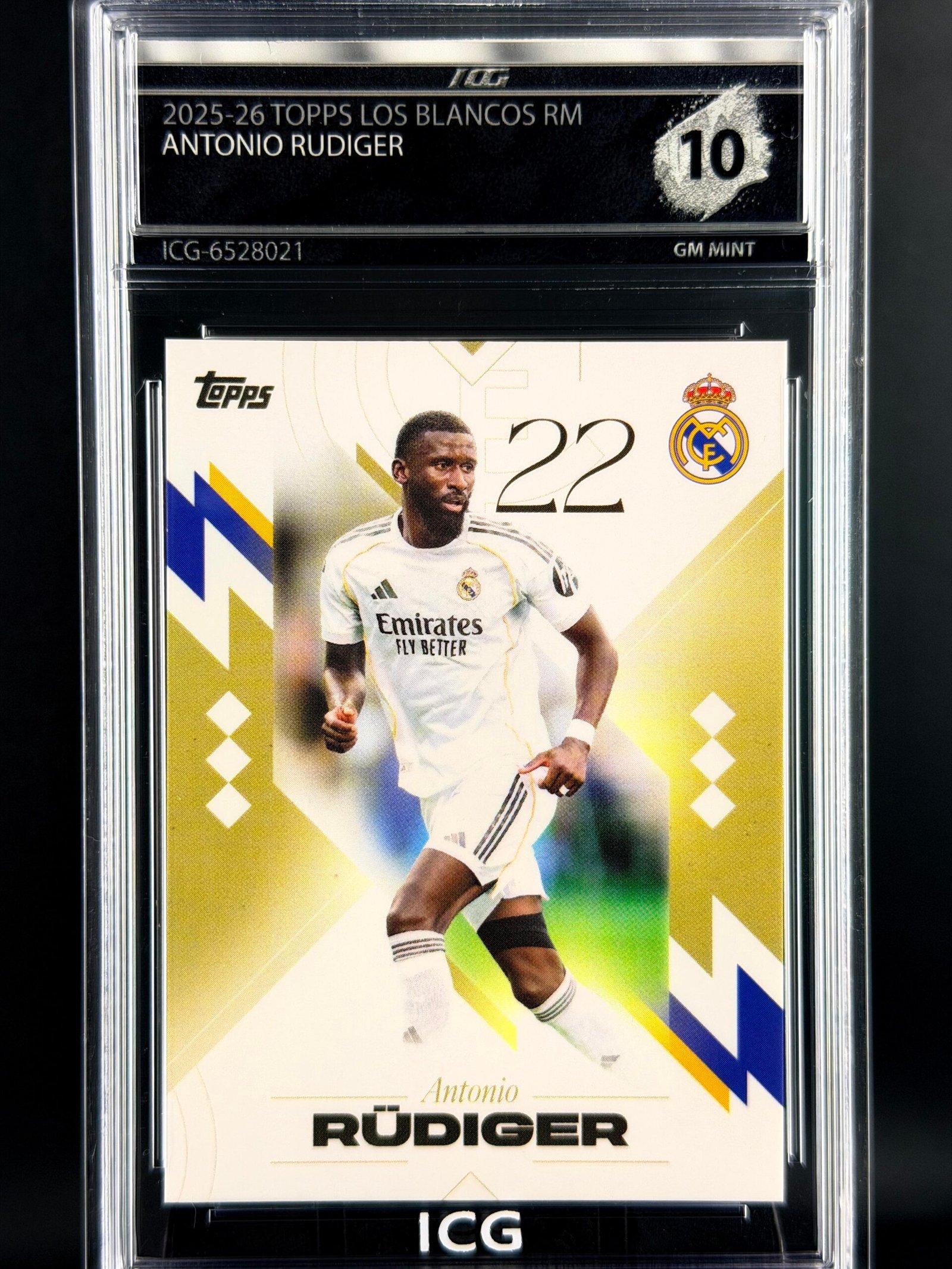 Otra vista de Cromo Rudiger Topps Los Blancos Real Madrid · GEM MINT 10 · Inception Card Grading · ICG · Sports Cards · TCG