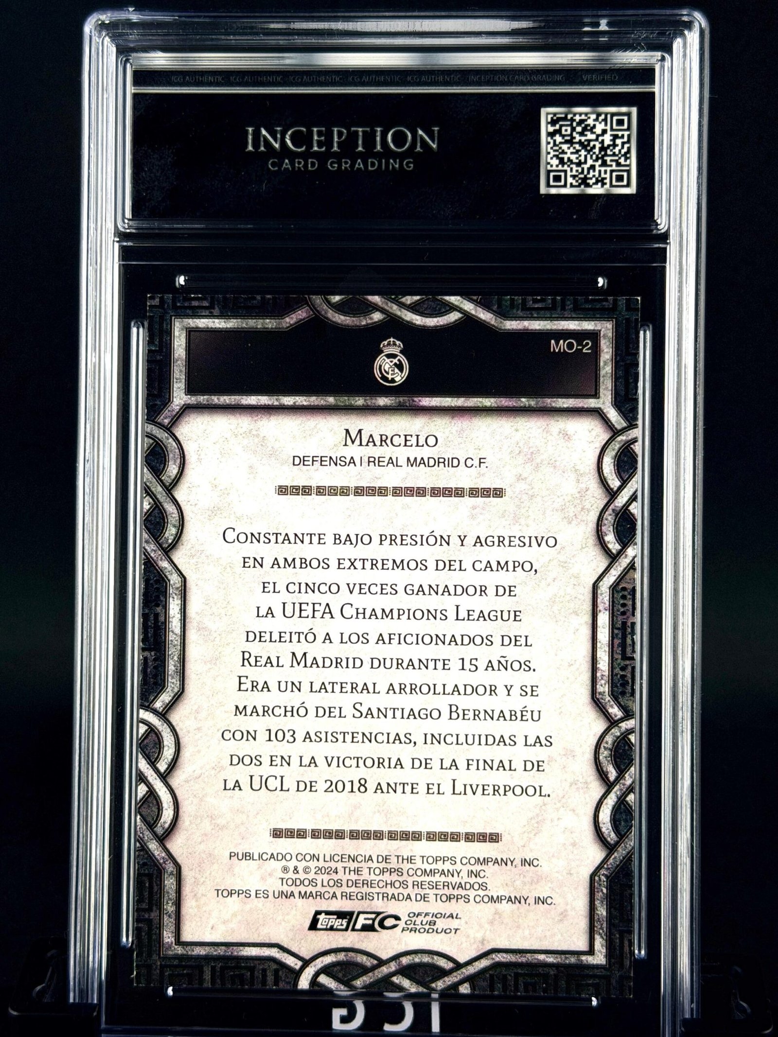 Otra vista de Cromo Marcelo Topps Real Madrid Team Set Monolith Near MINT 8 · Inception Card Grading · ICG · Sports Cards · TCG