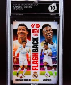 Fotografía de Cromo Cristiano Ronaldo y Vinicius Panini Megacracks Flashback GEM MINT 10 · Inception Card Grading · ICG · Sports Cards · TCG
