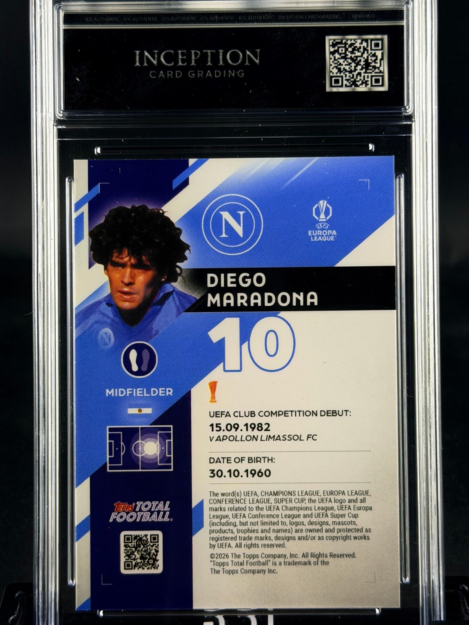 Otra vista de Cromo Diego Maradona 75/99 Topps TTF GEM MINT 10 · Inception Card Grading · ICG · Sports Cards · TCG