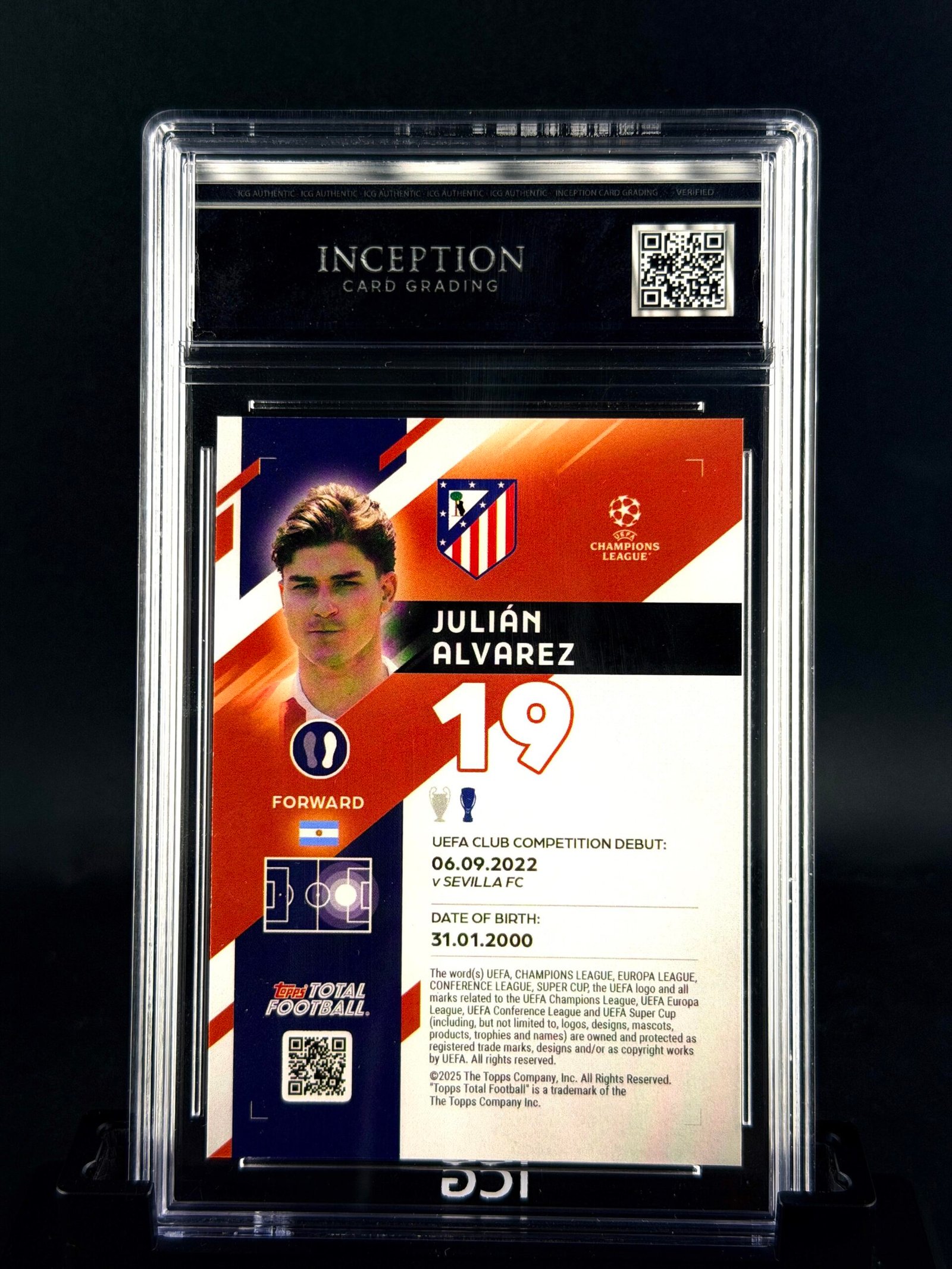 Otra vista de Cromo Julian Alvarez /25 Topps TTF GEM MINT 10 · Inception Card Grading · ICG · Sports Cards · TCG