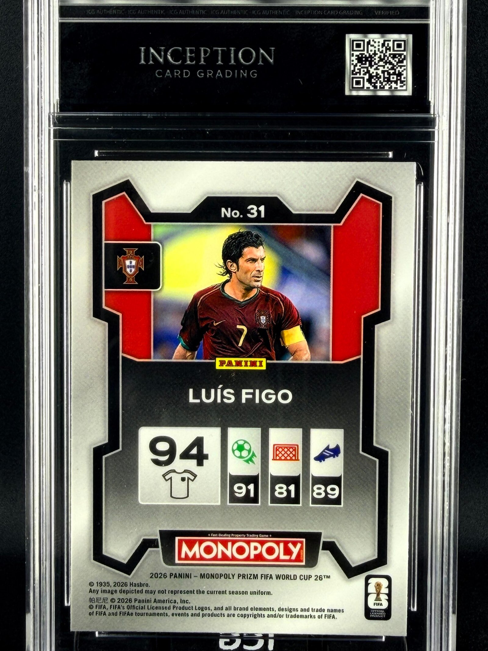 Otra vista de Cromo Luis Figo Panini Monopoly GEM MINT 10 · Inception Card Grading · ICG · Sports Cards · TCG
