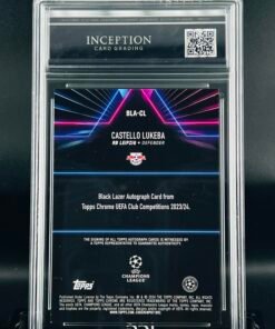 Otra vista de Cromo de fútbol Castello Lukeba Autograph · Topps Chrome · GM MINT 10 · Inception Card Grading · ICG · Sports Cards · TCG