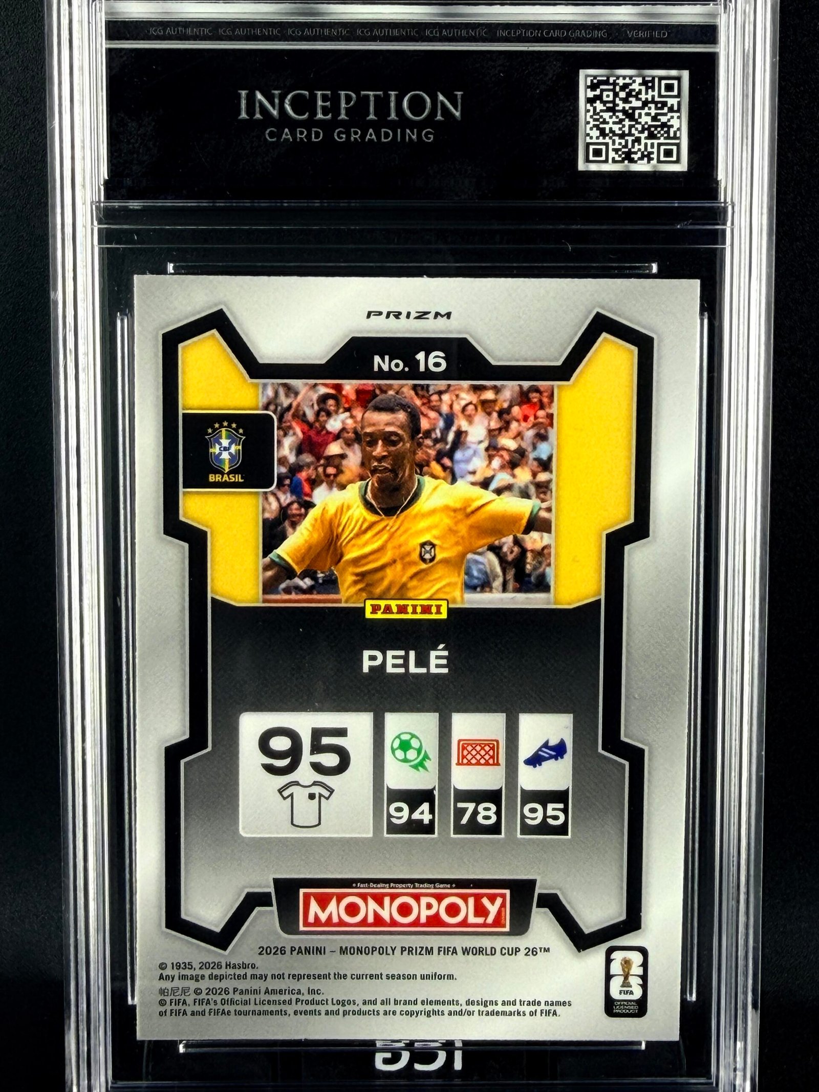 Otra vista de Cromo Pelé Panini Monopoly Green Wave GEM MINT 10 · Inception Card Grading · ICG · Sports Cards · TCG