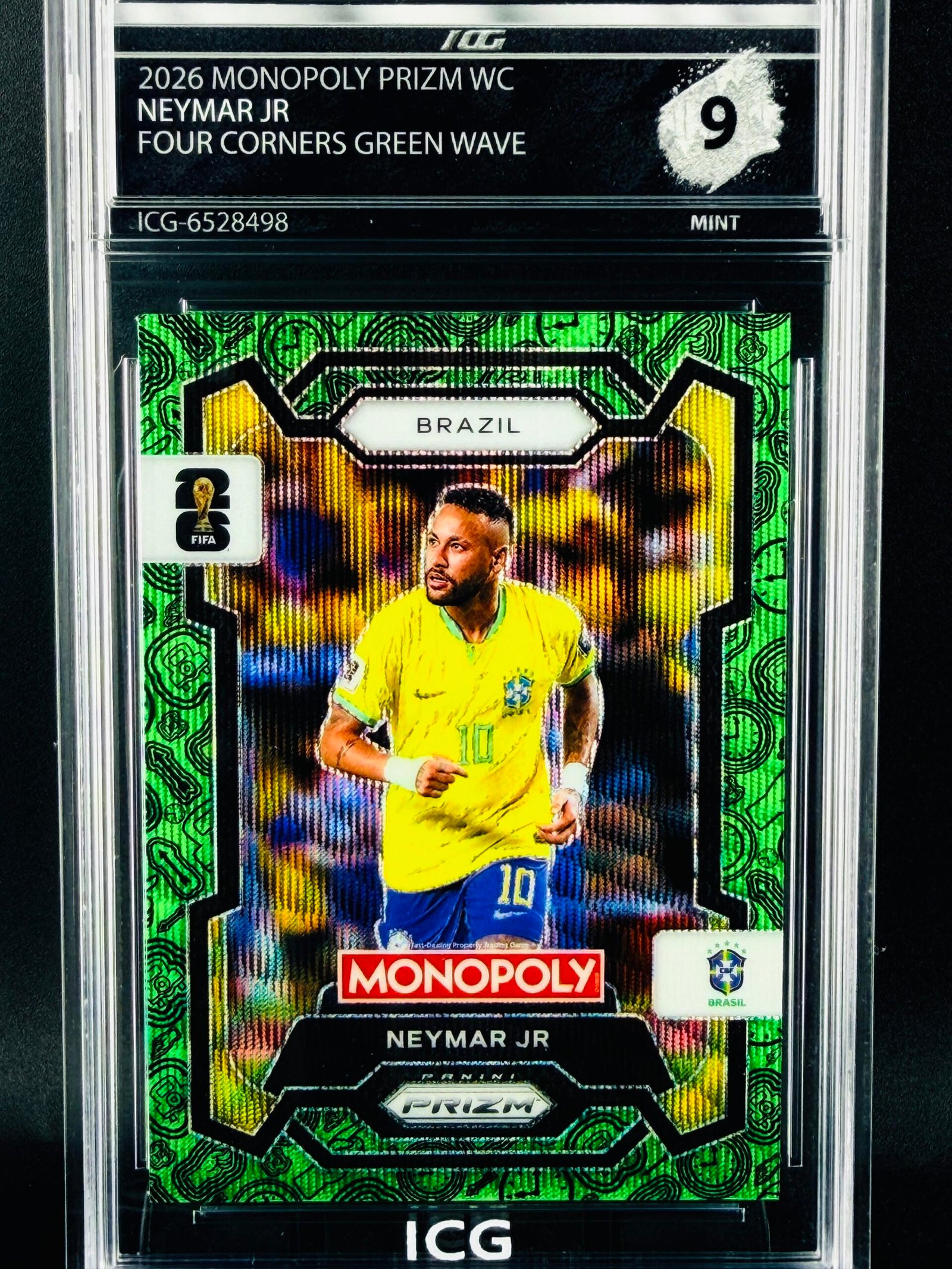 Otra vista de Cromo Neymar JR Panini Monopoly Green Wave MINT 9 · Inception Card Grading · ICG · Sports Cards · TCG