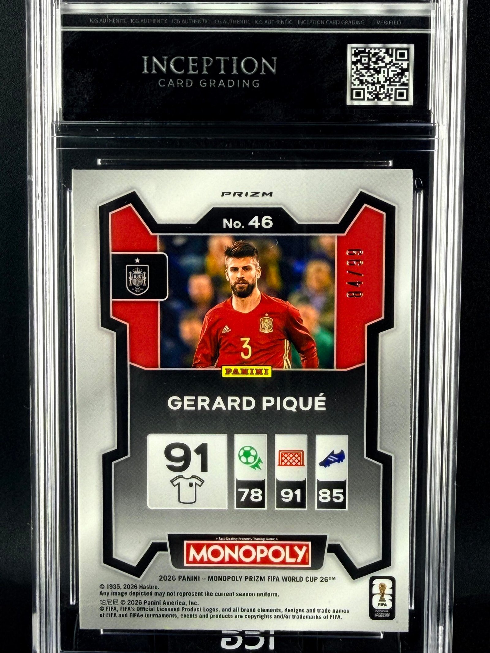 Otra vista de Cromo Piqué Panini Monopoly Purple Prizm /99 MINT 9 · Inception Card Grading · ICG · Sports Cards · TCG