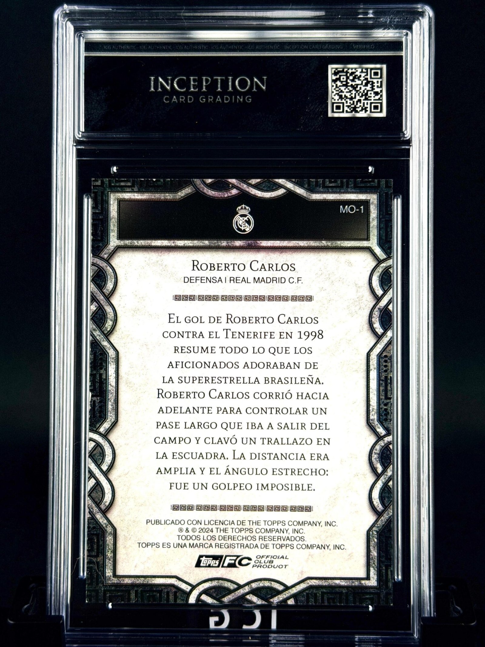 Otra vista de Cromo Roberto Carlos Topps Real Madrid Team Set Monolith MINT 9 · Inception Card Grading · ICG · Sports Cards · TCG