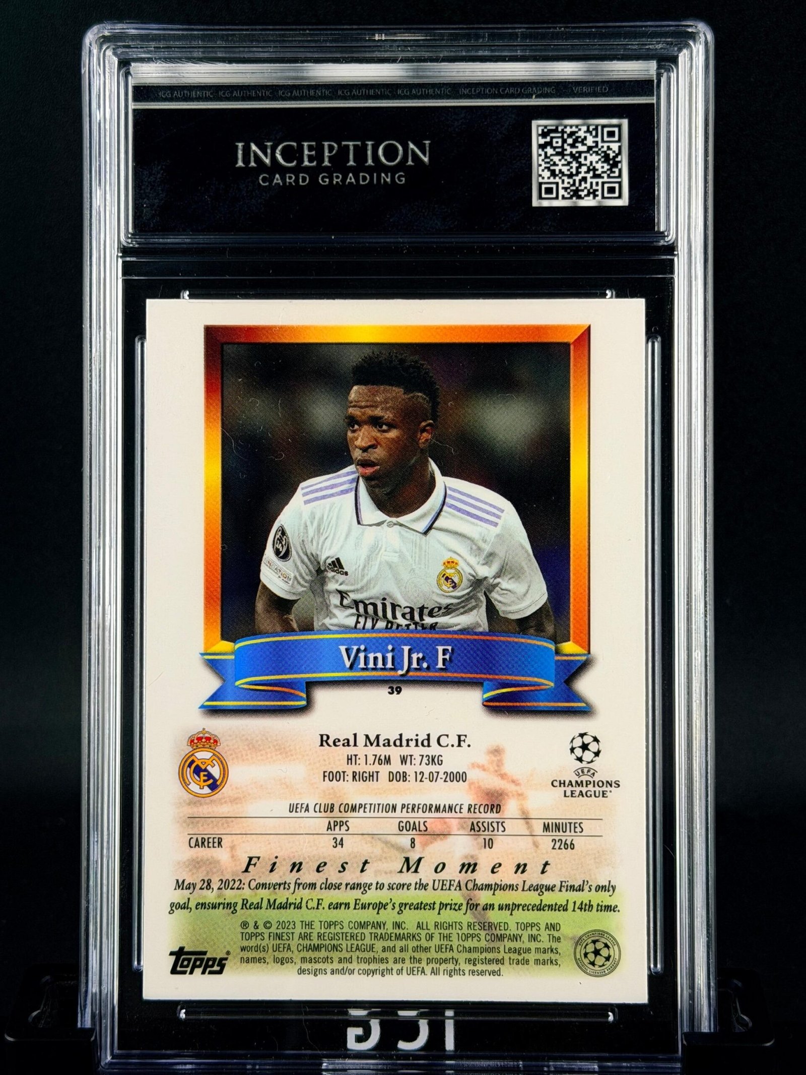 Otra vista de Cromo Vinicius JR Topps Finest Flashback MINT 9 · Inception Card Grading · ICG · Sports Cards · TCG