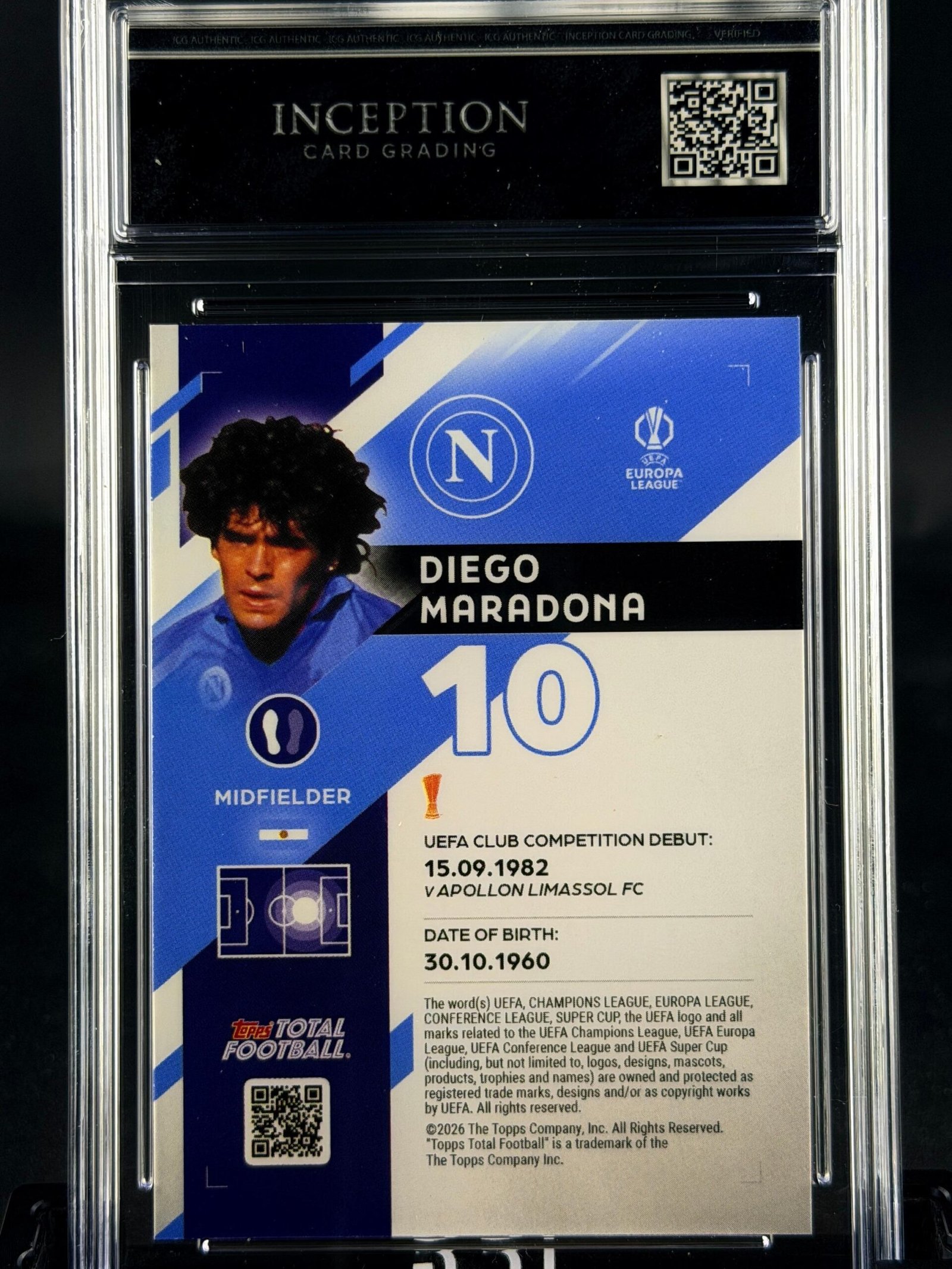 Otra vista de Cromo Diego Maradona 75/99 Topps TTF GEM MINT 10 · Inception Card Grading · ICG · Sports Cards · TCG