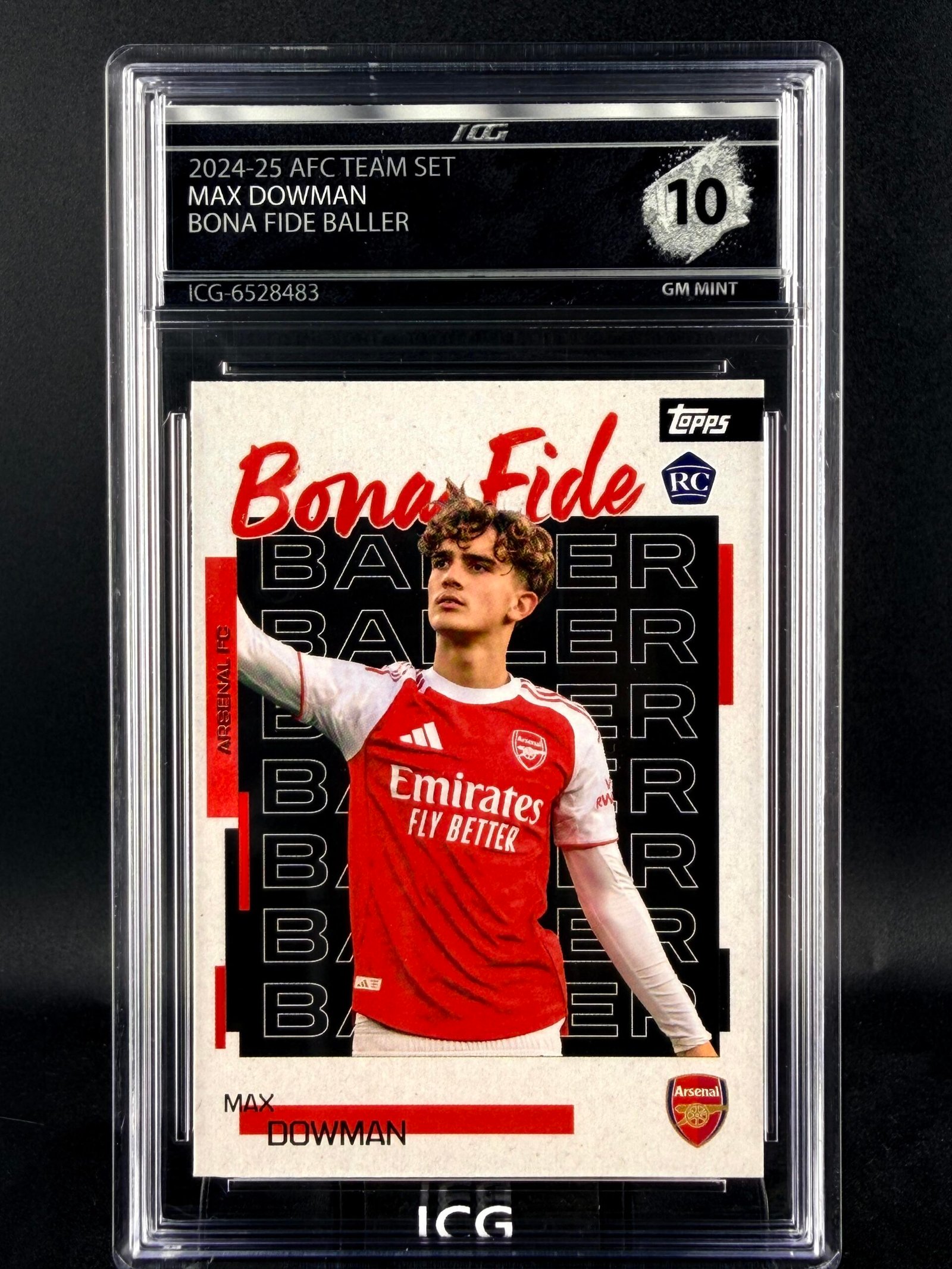 Otra vista de Cromo Max Dowman Bona Fide Baller Rookie Topps GEM MINT 10 · Inception Card Grading · ICG · Sports Cards · TCG