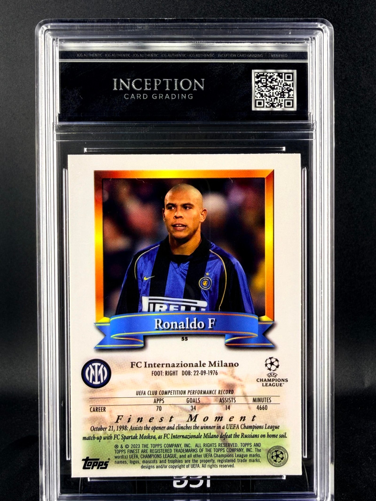 Otra vista de Cromo Ronaldo Nazario Topps GEM MINT 10 · Inception Card Grading · ICG · Sports Cards · TCG