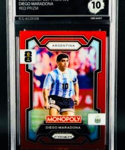 Otra vista de Cromo Diego Maradona Panini Monopoly Red Prizm GEM MINT 10 · Inception Card Grading · ICG · Sports Cards · TCG