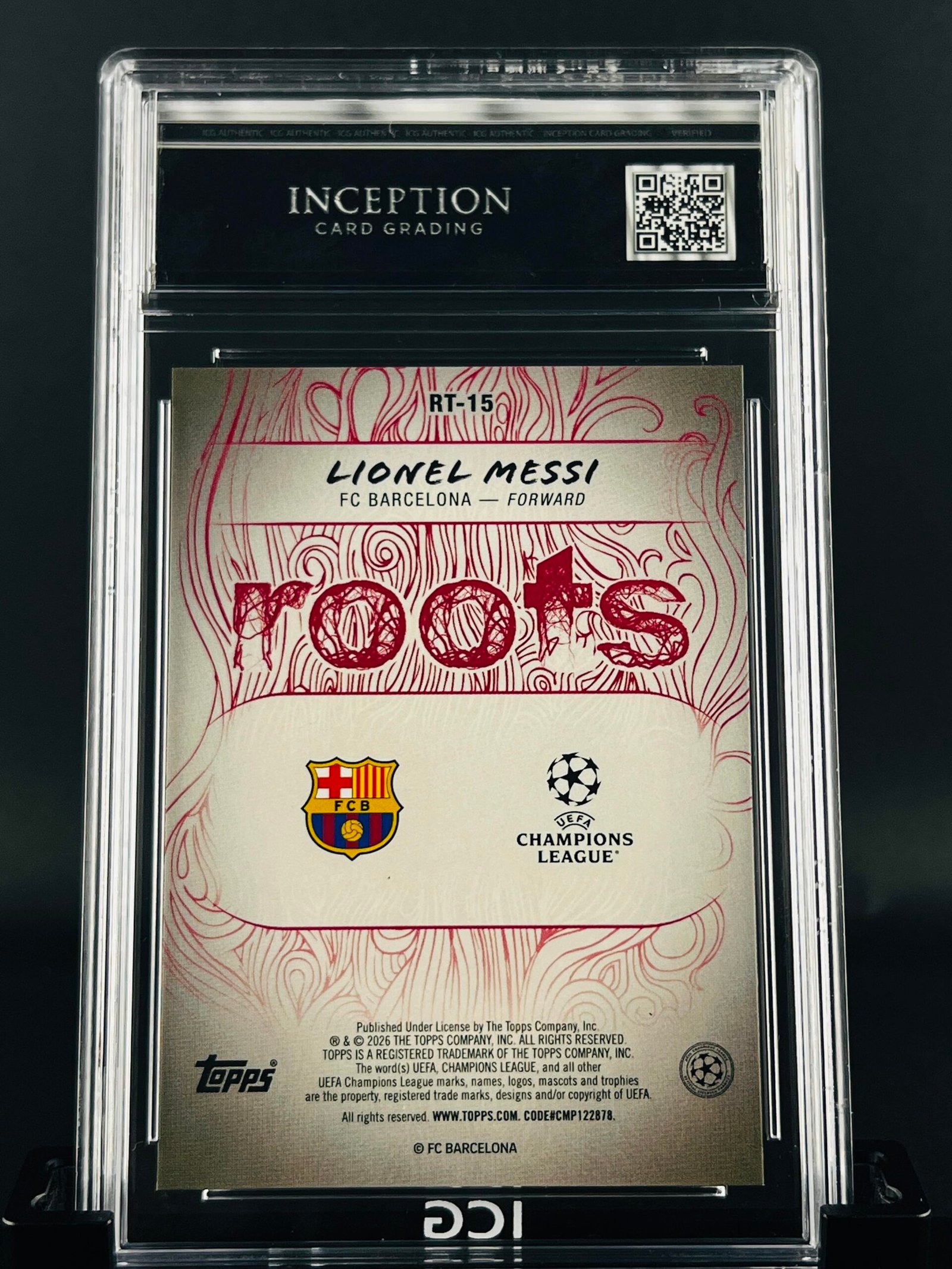 Otra vista de Cromo Lionel Messi Topps Roots · GEM MINT 10 · Inception Card Grading · ICG · Sports Cards · TCG