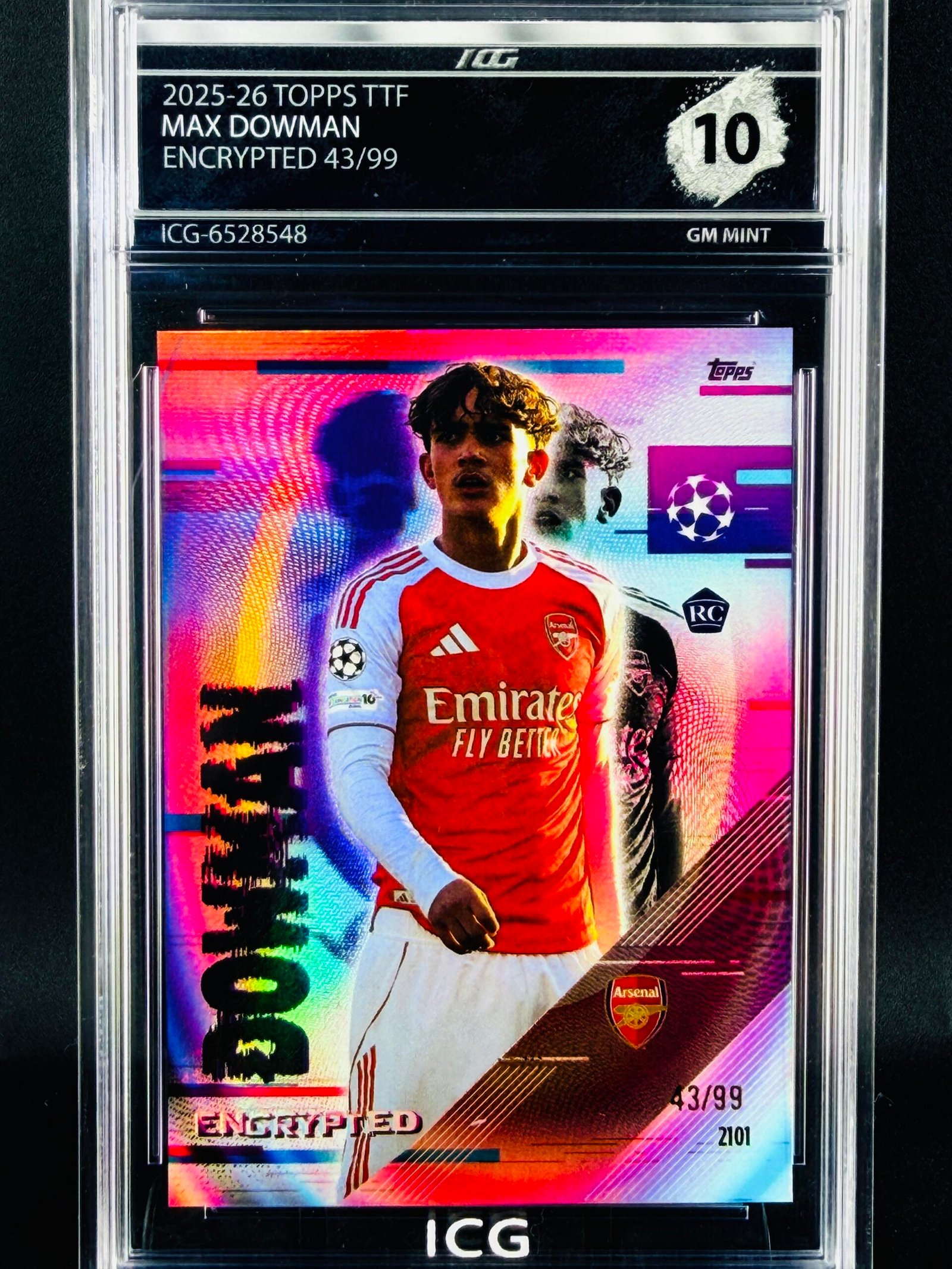 Fotografía de Cromo Max Dowman Topps TTF /99 Encrypted GEM MINT 10 · Inception Card Grading · ICG · Sports Cards · TCG
