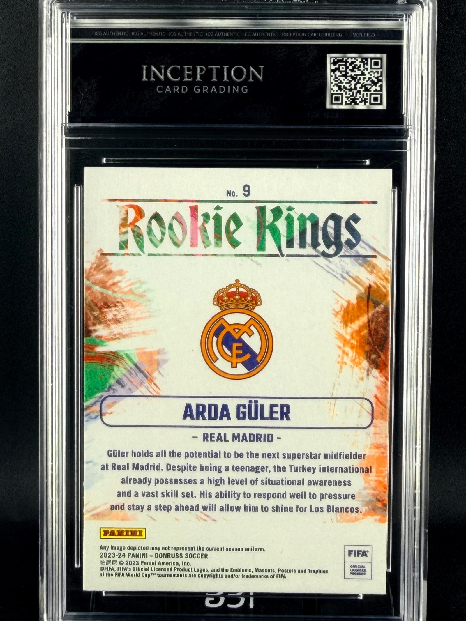 Otra vista de Cromo Arda Guler Rookie Kings Panini GEM MINT 10 · Inception Card Grading · ICG · Sports Cards · TCG