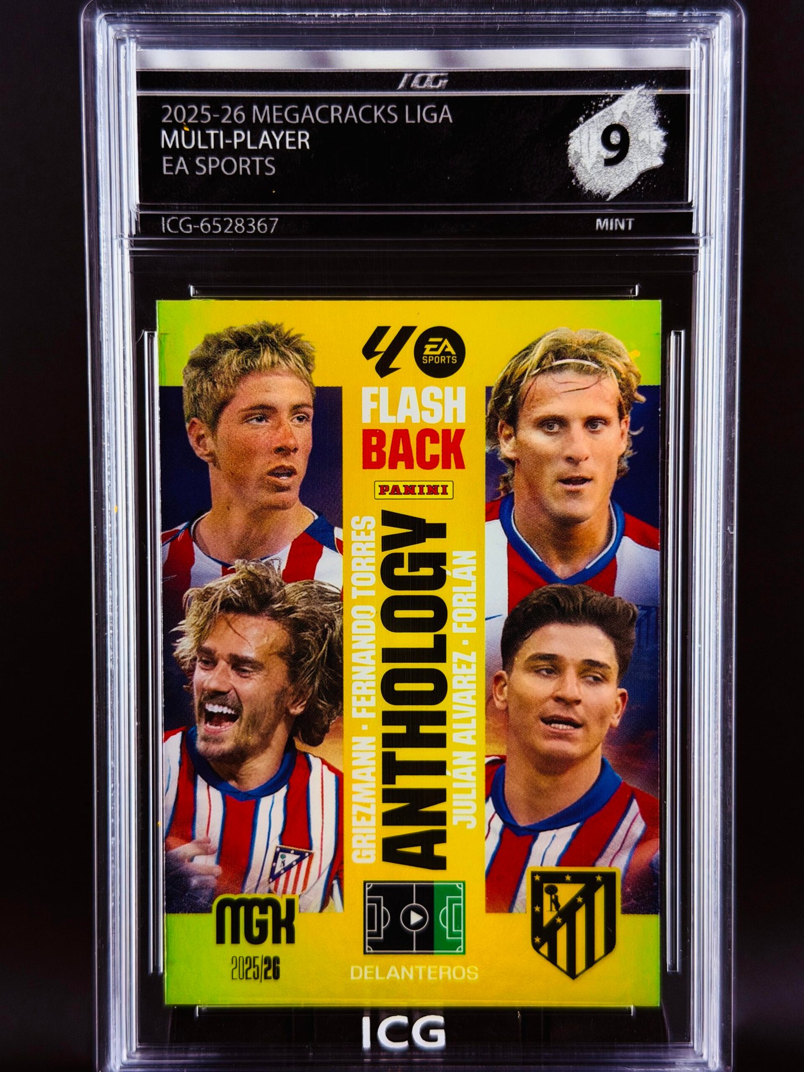 Otra vista de Cromo Fernando Torres, Griezmann, Julian Alvarez y Forlán Panini Megacracks MINT 9 · Inception Card Grading · ICG · Sports Cards · TCG