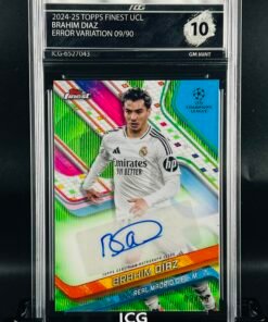 Fotografía de Cromo de fútbol Brahim Diaz Autograph · (Error numeración topps) Topps Finest · GM MINT 10 · Inception Card Grading · ICG · Sports Cards · TCG