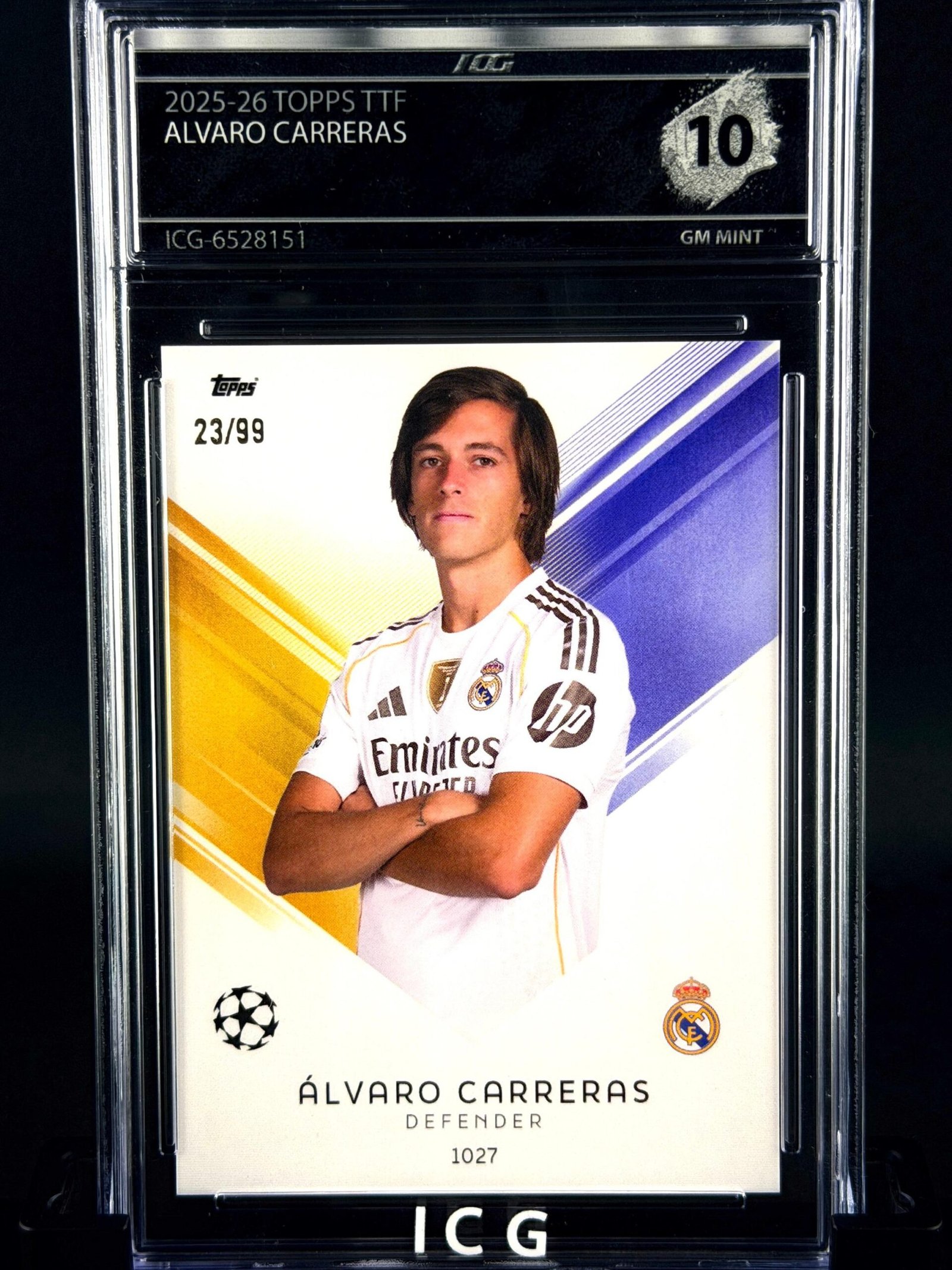 Otra vista de Cromo Álvaro Carreras /99 Topps TTF GEM MINT 10 · Inception Card Grading · ICG · Sports Cards · TCG
