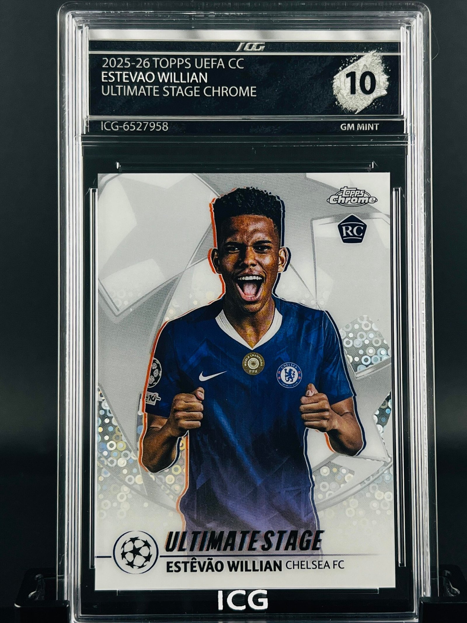Otra vista de Cromo Estevao Willian Topps Chrome · GEM MINT 10 · Inception Card Grading · ICG · Sports Cards · TCG