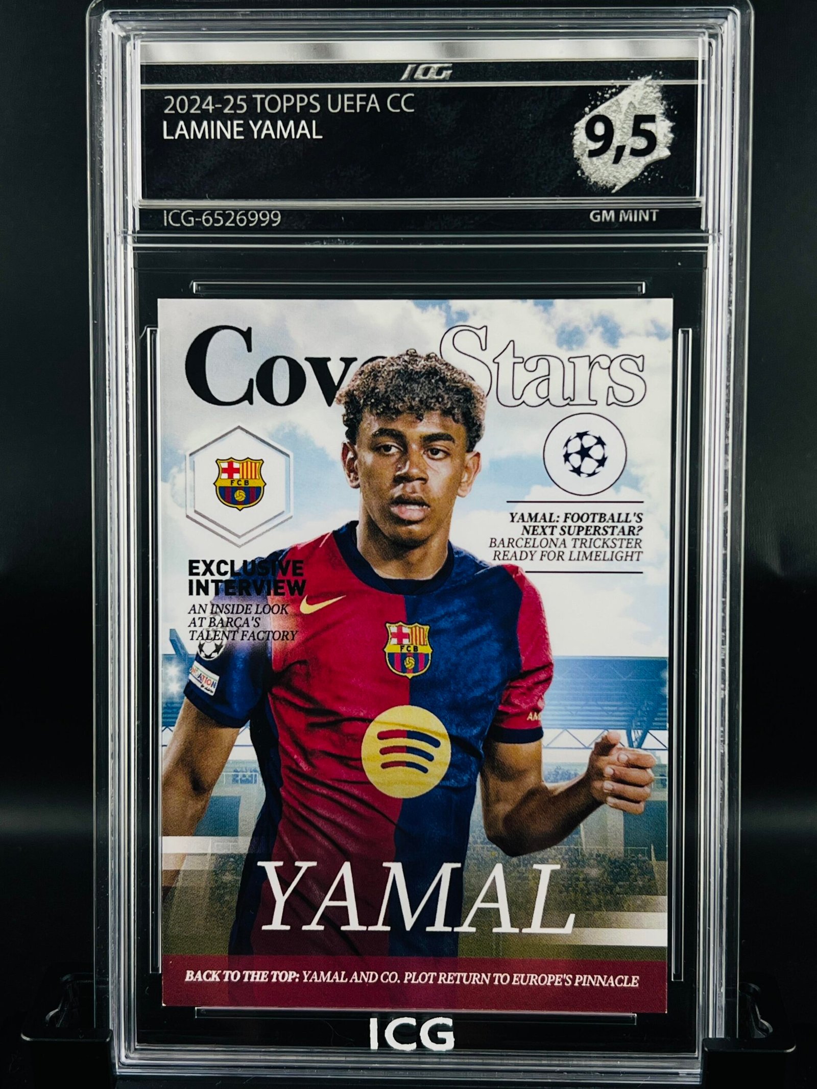 Otra vista de Cromo de fútbol Lamine Yamal TOPPS Cover Stars Inception Card Grading GM MINT 9,5 sport cards