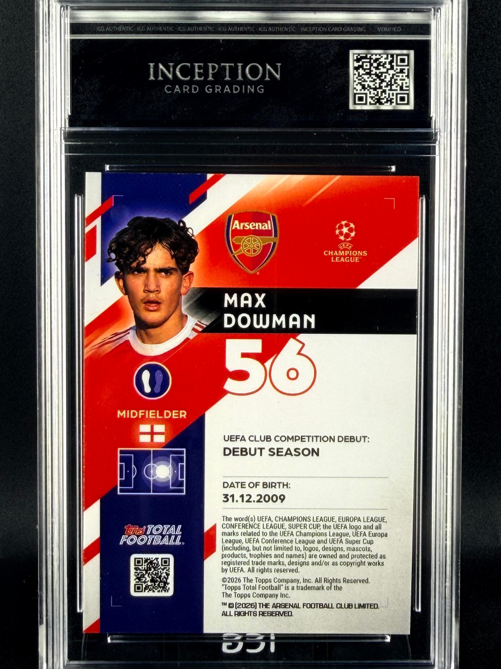 Otra vista de Cromo Max Dowman Topps TTF /99 Encrypted GEM MINT 10 · Inception Card Grading · ICG · Sports Cards · TCG