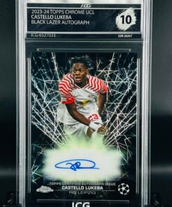 Fotografía de Cromo de fútbol Castello Lukeba Autograph · Topps Chrome · GM MINT 10 · Inception Card Grading · ICG · Sports Cards · TCG