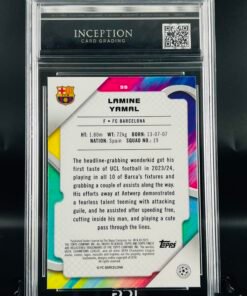 Otra vista de Cromo de fútbol Lamine Yamal Topps Finest Inception Card Grading GM MINT 10 sport cards