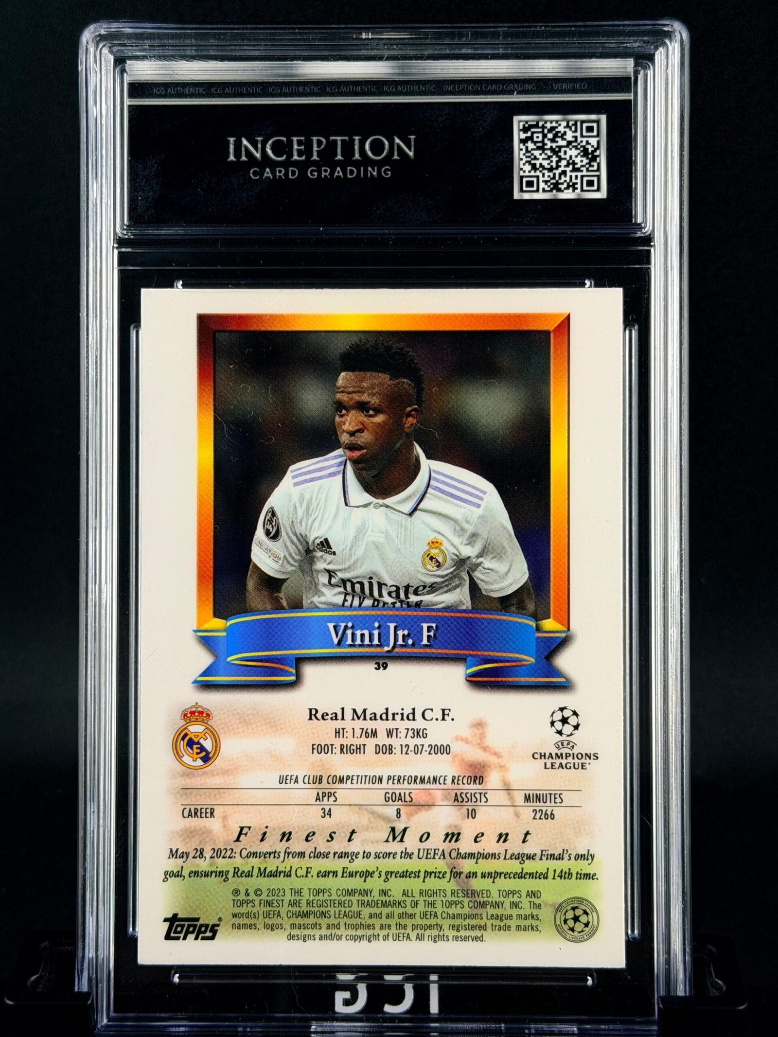 Otra vista de Cromo Vinicius JR Topps Finest Flashback MINT 9 · Inception Card Grading · ICG · Sports Cards · TCG