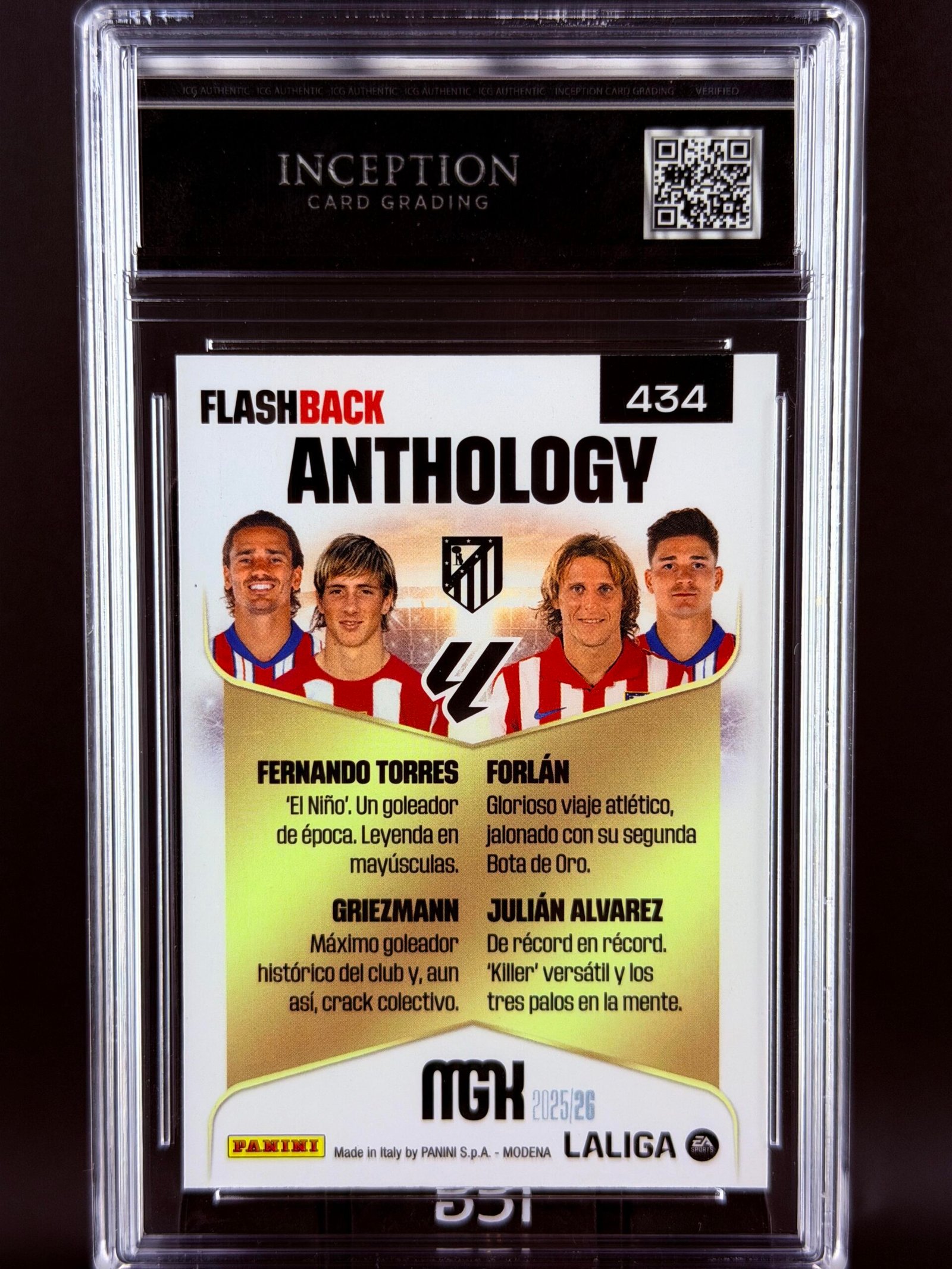 Otra vista de Cromo Fernando Torres, Griezmann, Julian Alvarez y Forlán Panini Megacracks MINT 9 · Inception Card Grading · ICG · Sports Cards · TCG
