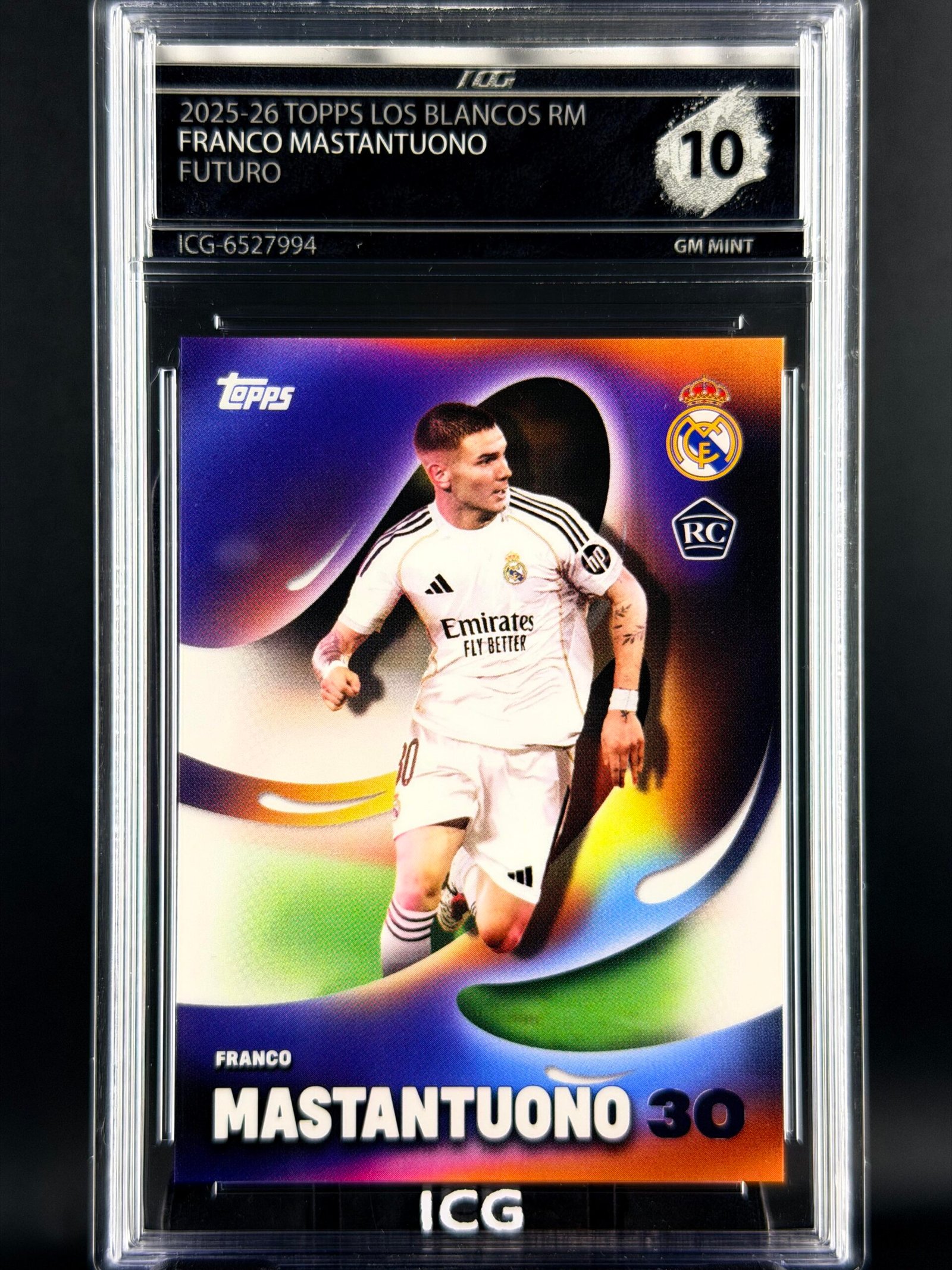 Otra vista de Cromo Mastantuono Futuro Rookie Topps Los Blancos Real Madrid · GEM MINT 10 · Inception Card Grading · ICG · Sports Cards · TCG