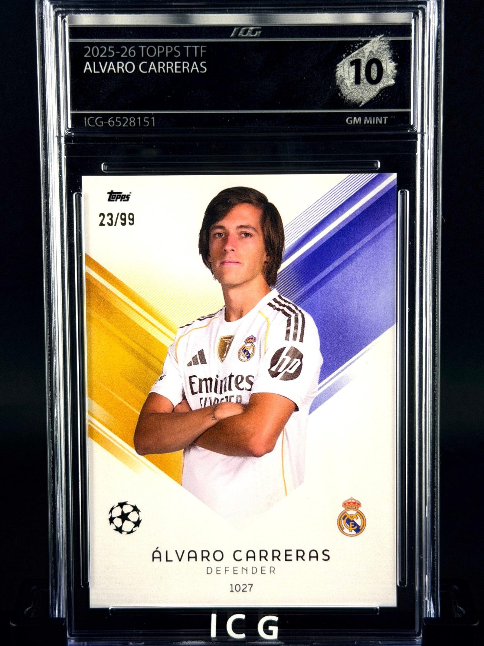 Fotografía de Cromo Álvaro Carreras /99 Topps TTF GEM MINT 10 · Inception Card Grading · ICG · Sports Cards · TCG