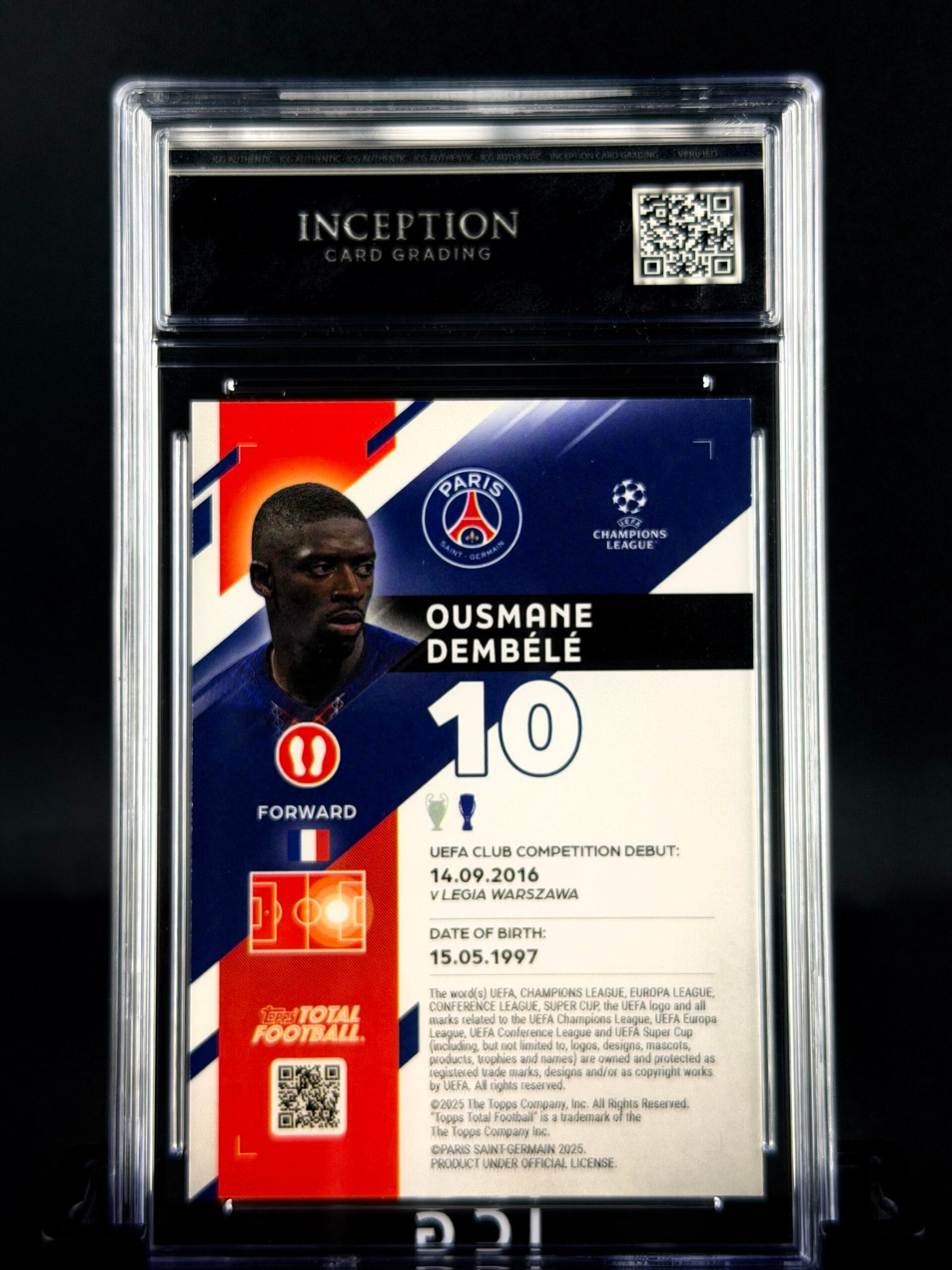 Otra vista de Cromo Ousmane Dembelé Topps TTF 18/25 MINT 9 · ICG