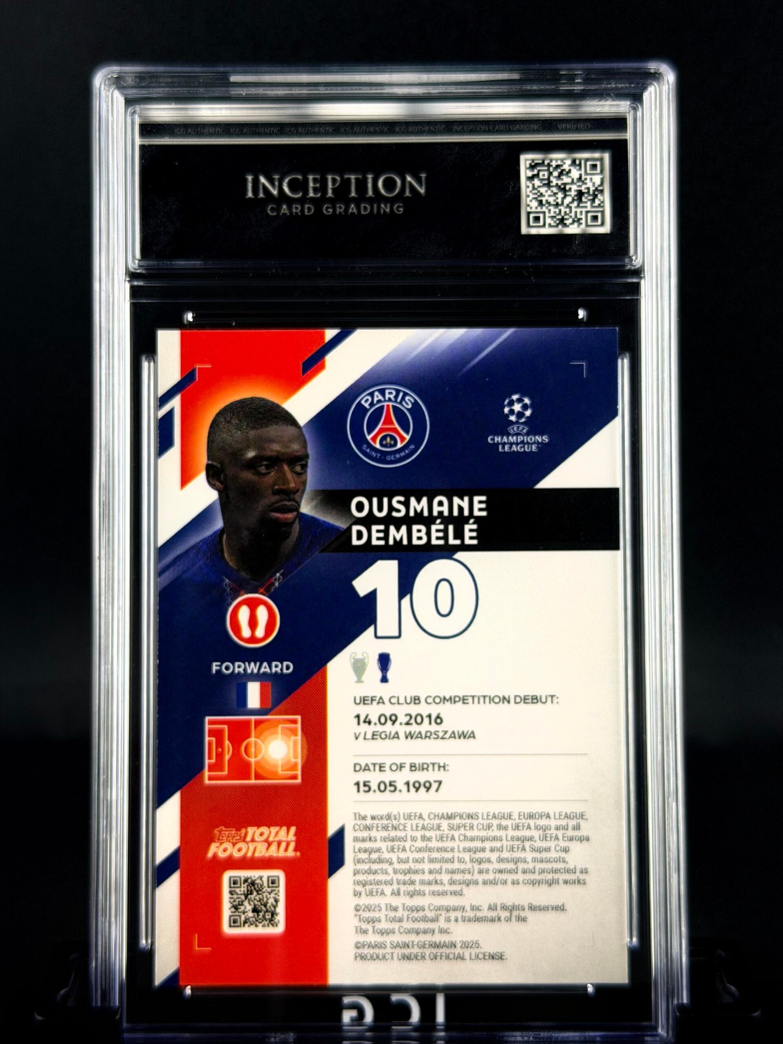 Otra vista de Cromo Ousmane Dembelé Topps TTF 18/25 MINT 9 · ICG
