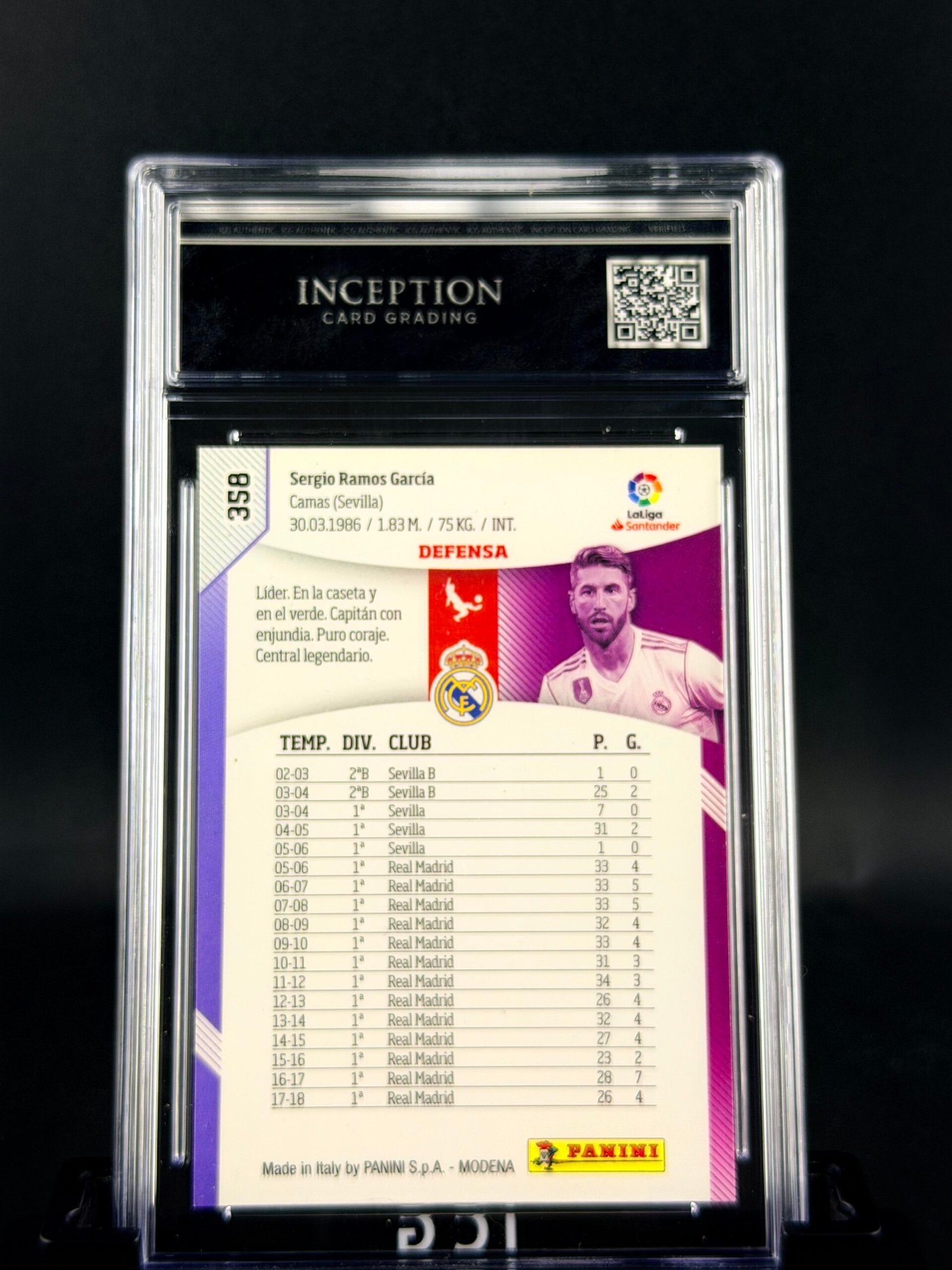 Otra vista de Cromo Sergio Ramos Panini Megacracks GEM MINT 10 · ICG