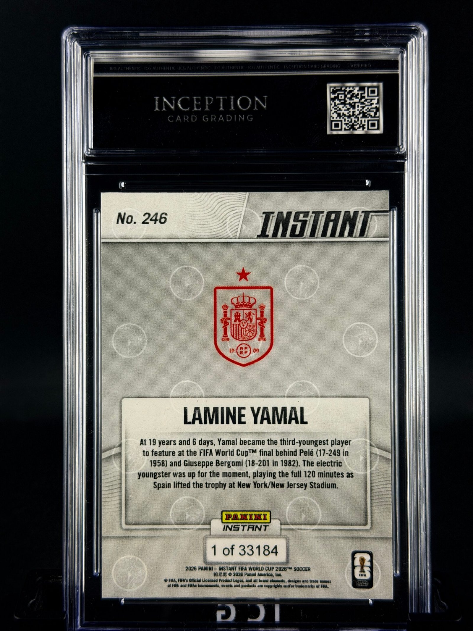 Otra vista de Lamine Yamal FIFA World Cup 2026 Panini Instant ICG 9 MINT