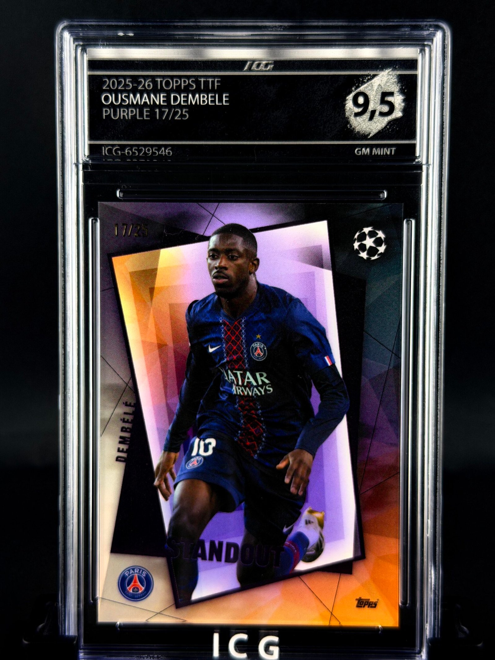 Otra vista de Cromo Ousmane Dembelé Topps TTF 17/25 GEM MINT 9,5 · ICG