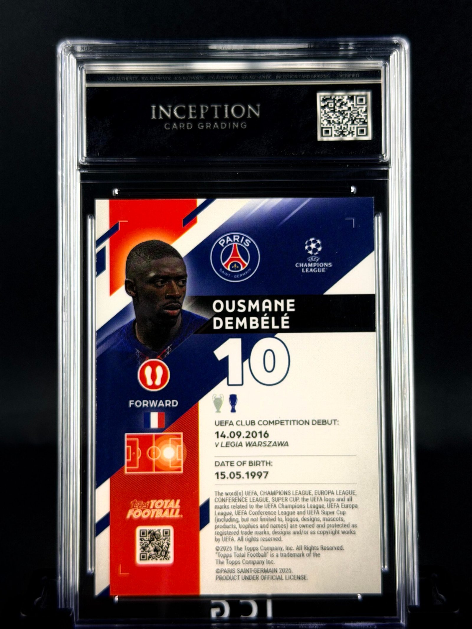 Otra vista de Cromo Ousmane Dembelé 16/25 Topps TTF MINT 9 · ICG
