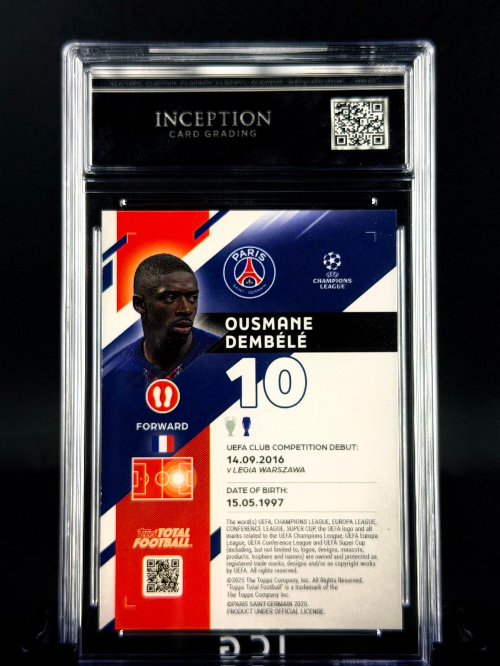 Otra vista de Cromo Ousmane Dembelé Topps TTF 17/25 GEM MINT 9,5 · ICG