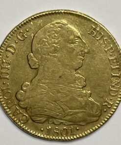 8 Escudos 1801 Carlos IV. Santiago. AJ.