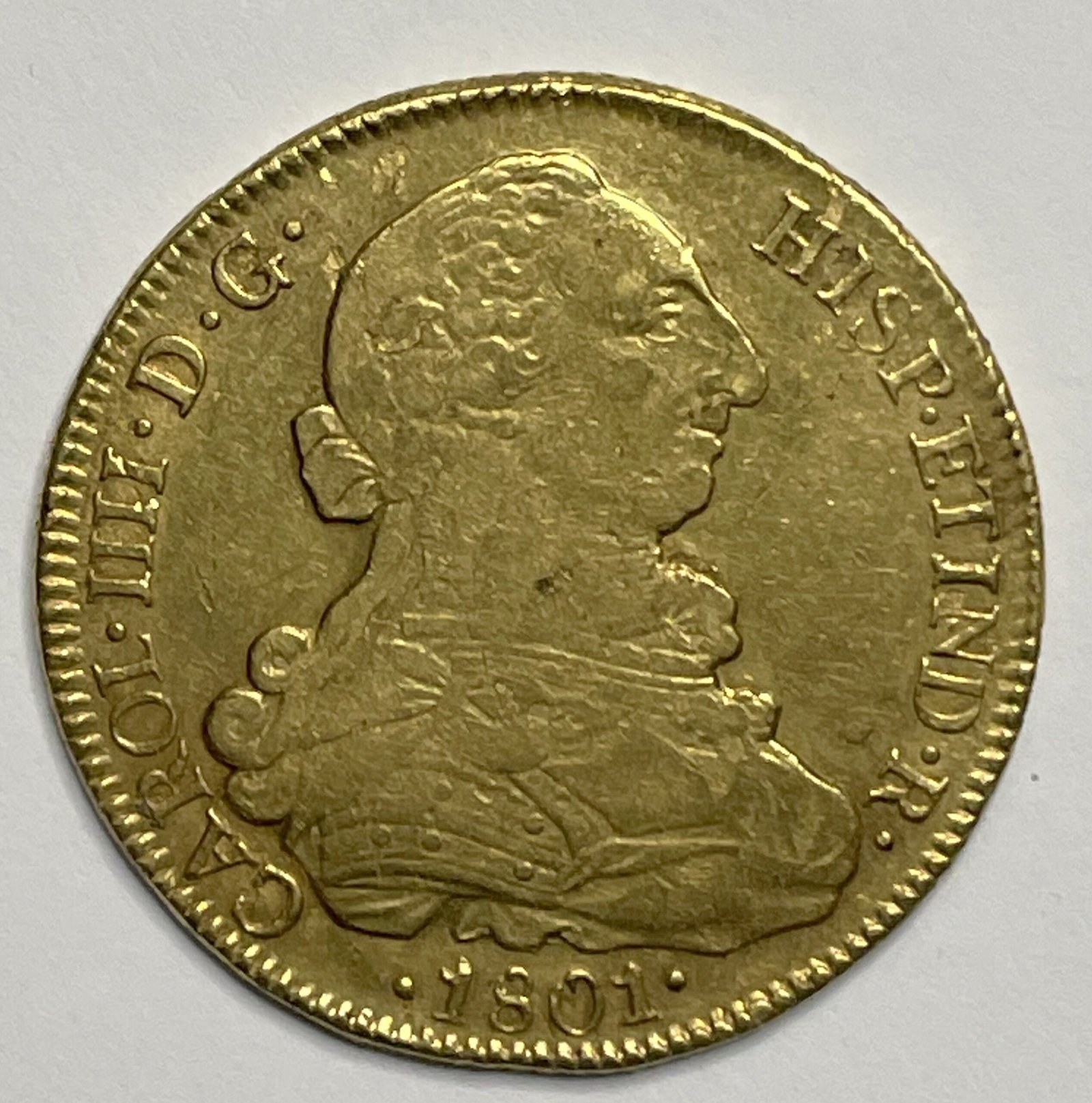 8 Escudos 1801 Carlos IV. Santiago. AJ.
