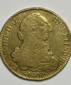 8 Escudos 1801 Carlos IV. Santiago. AJ.