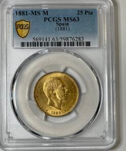 25 Pesetas 1881 (81)-MS M, Madrid Alfonso XII (1874-1885) AU 8.05 g. Cal. 81 Grading : PCGS MS 63